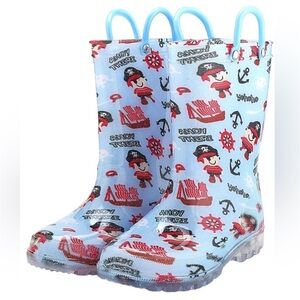 KomforMe Kids Nautical Light Up Rain Boots NWT